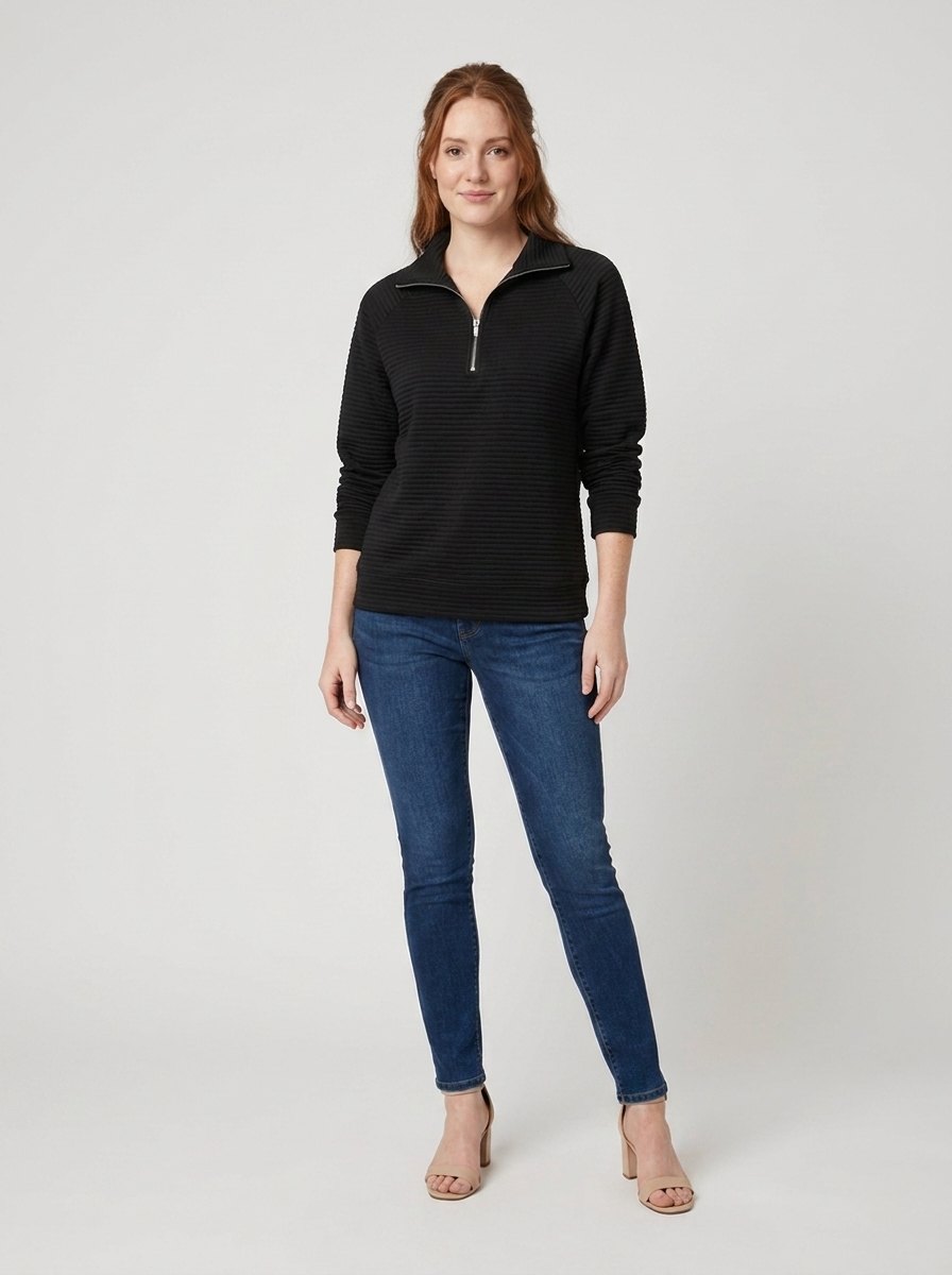 Alana Half-Zip Pullover in black - front view