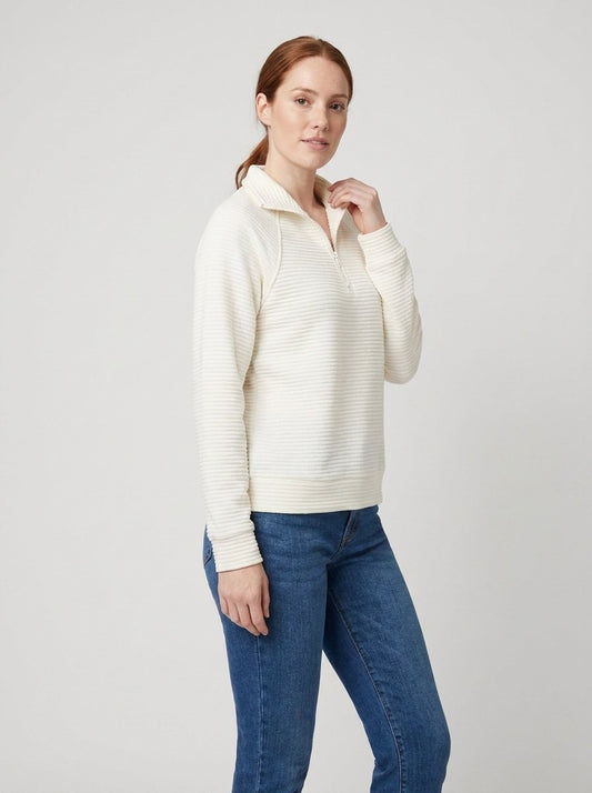 Alana Half-Zip Pullover in White - three-quarter view