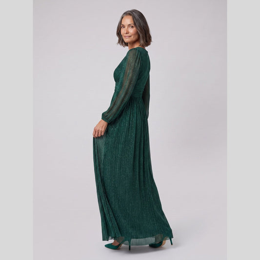 Brym Glitter Gown with Empire Waist in Dark Green - front view
