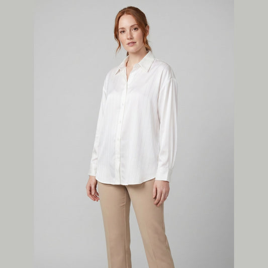 Celia Oversized Shirt in White - worn by a model, front view