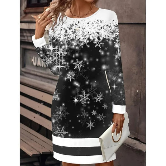 Black Christmas dress with snowflakes print 2