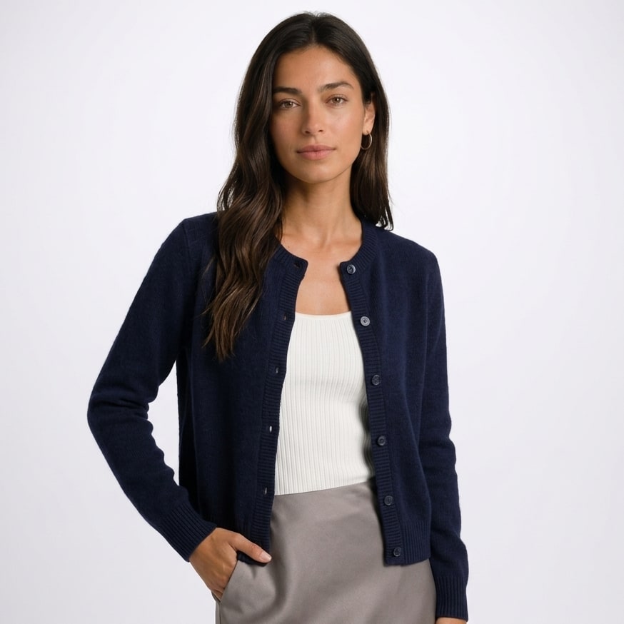 Crew Neck Button Cardigan for Women, Hip Length Soft Knit 10
