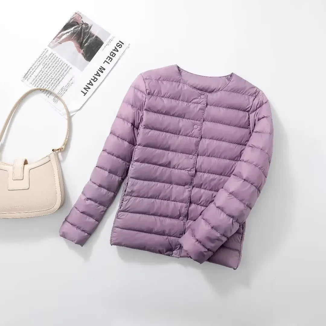 Emily Classic Lightweight Puffer Jacket in light purple - flat product shot
