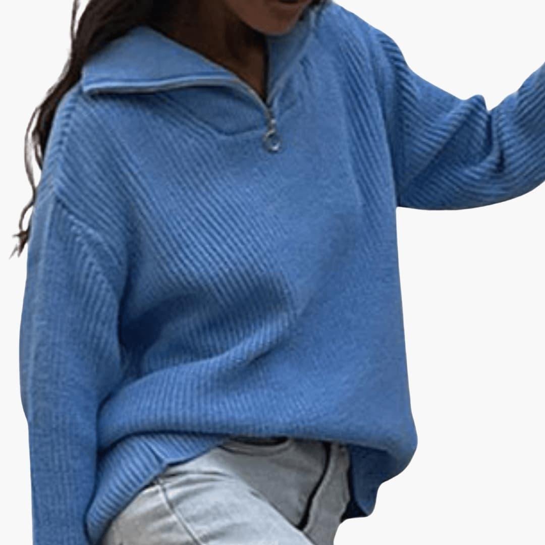 Everyday Knit Jumper in blue - worn by a model, front view