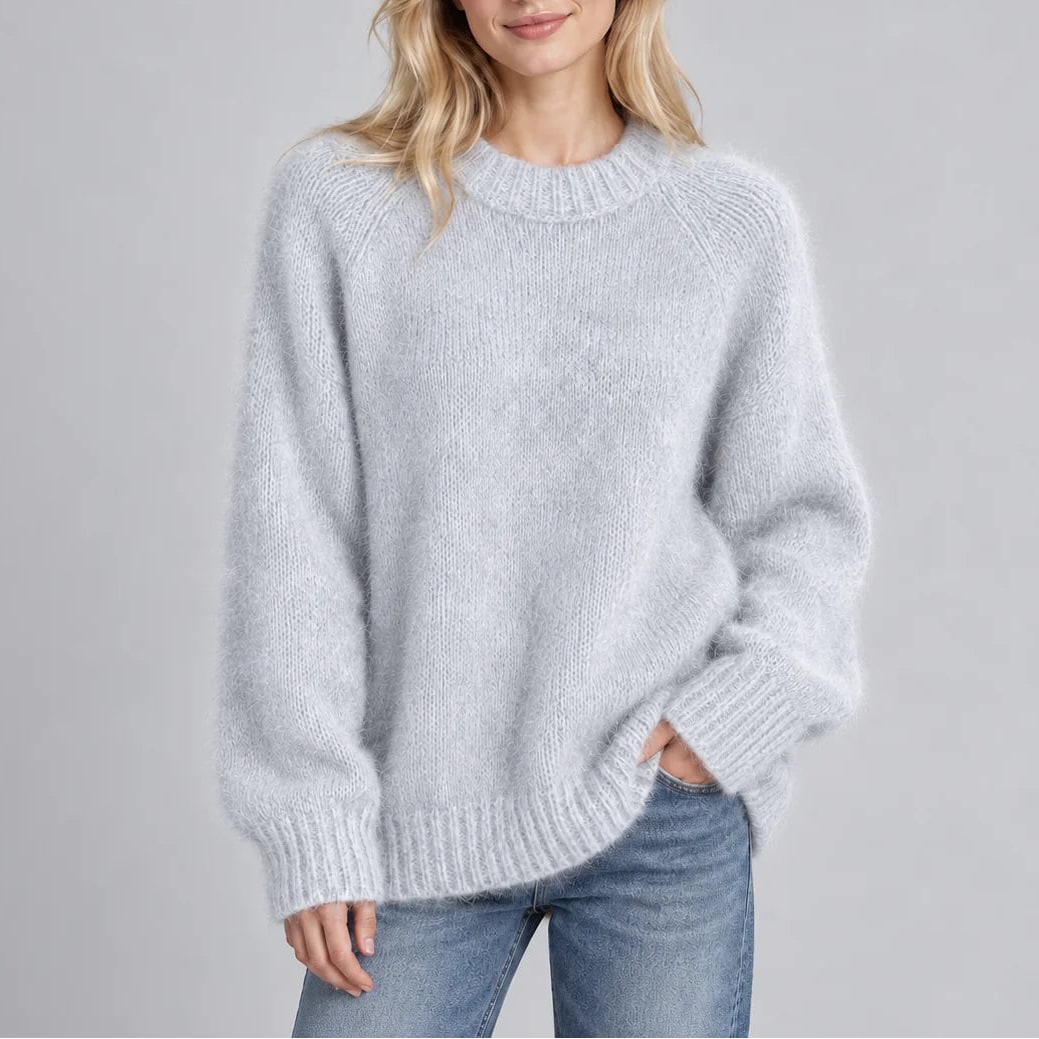 Fluffy Knit Crew Neck Sweater, Relaxed Raglan Sleeve Jumper 8