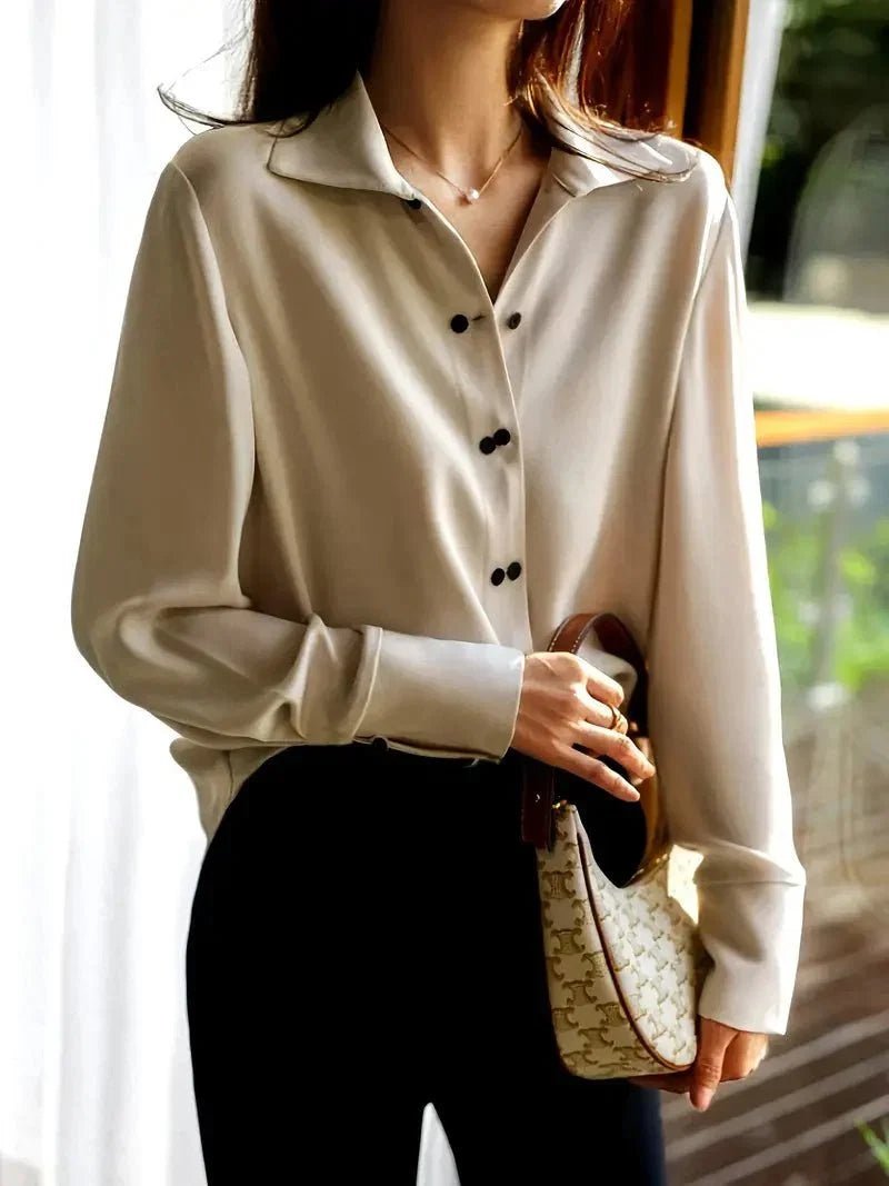 Marisol Blouse in beige - worn by a model, front view