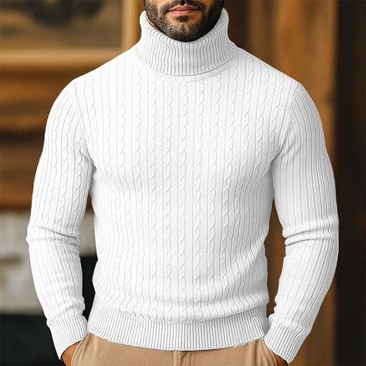 Men's Cable Knit Turtleneck Sweater, Slim Winter Pullover 3