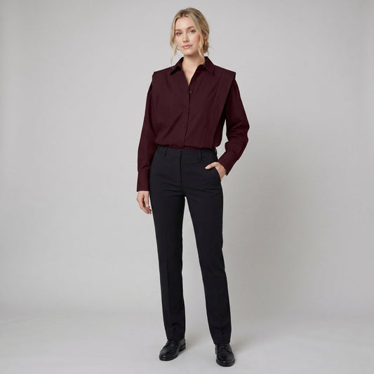Ondine Button Down Shirt in Burgundy - worn by a model, front view