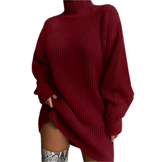 Oversized High-Neck Sweater in Burgundy - worn by a model, front view