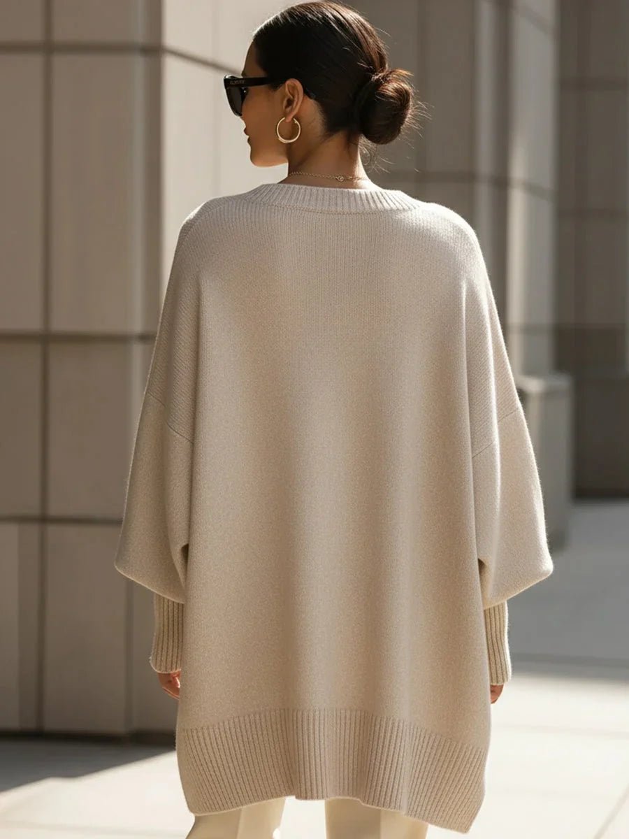Oversized Ribbed Crewneck Sweater in beige - back view