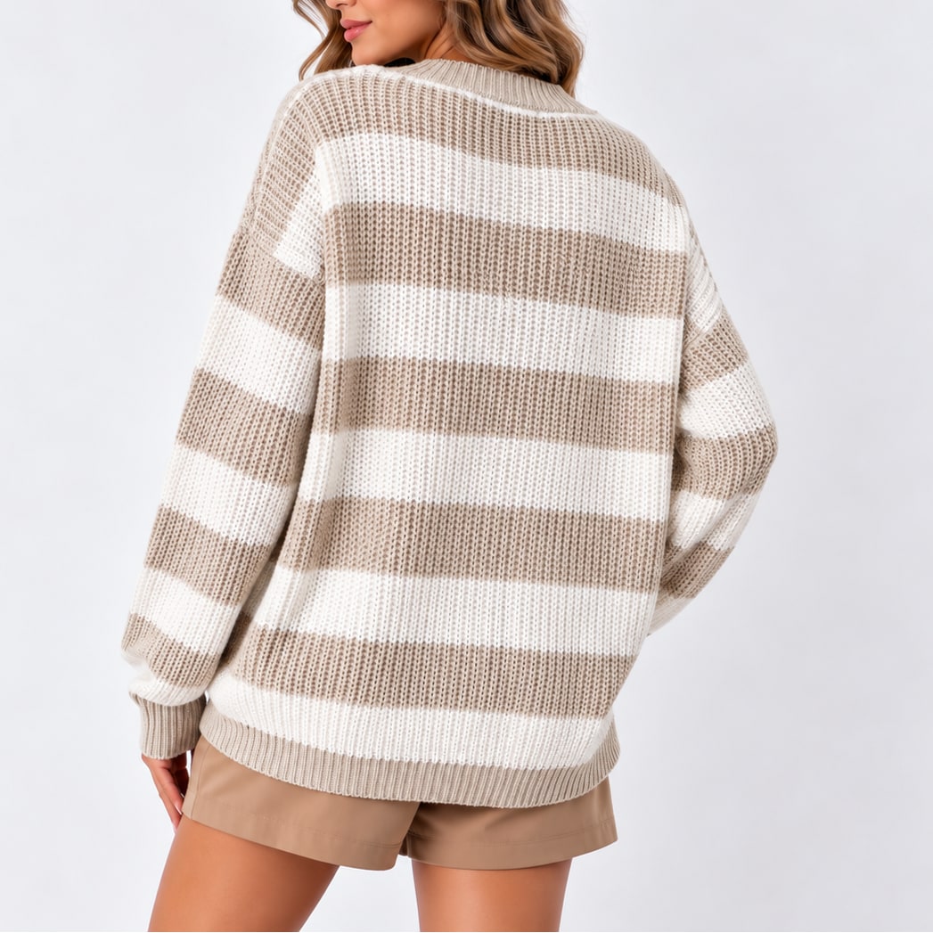 Oversized Striped Sweater, Relaxed Rib Knit Pullover 4