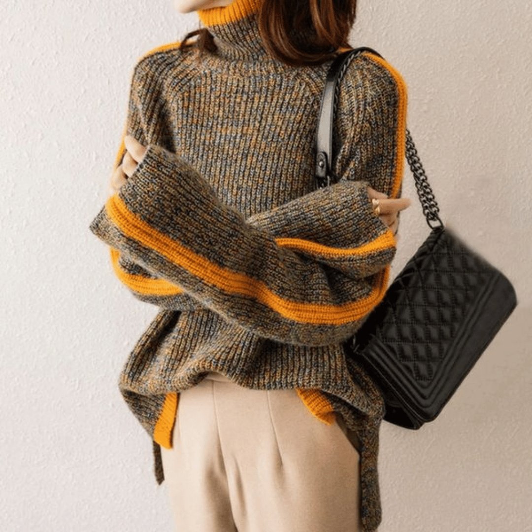 Patchwork Cashmere Turtleneck, patchwork design - side view