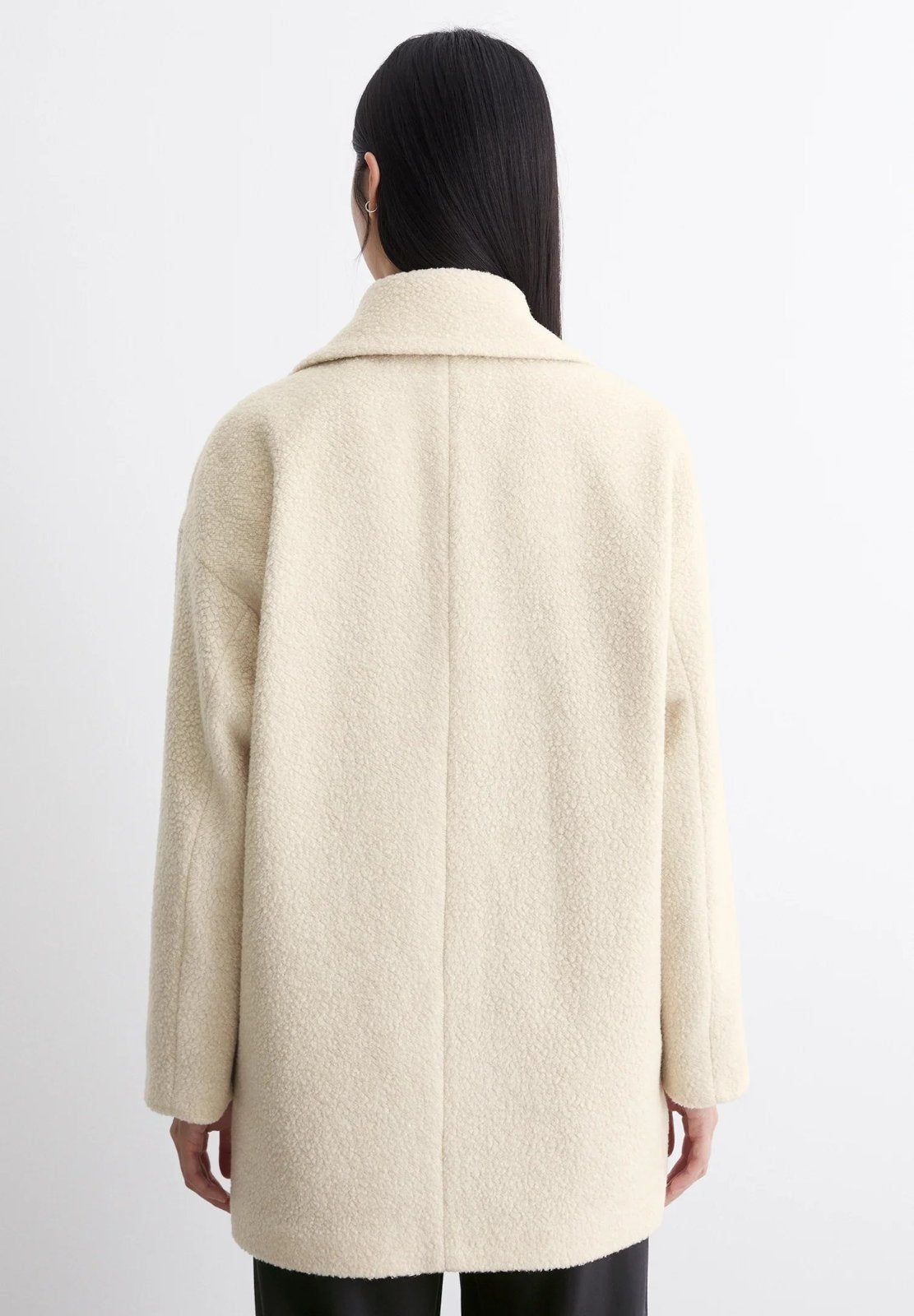 Petronille Wool Blend Pea Coat in ivory cream - back view