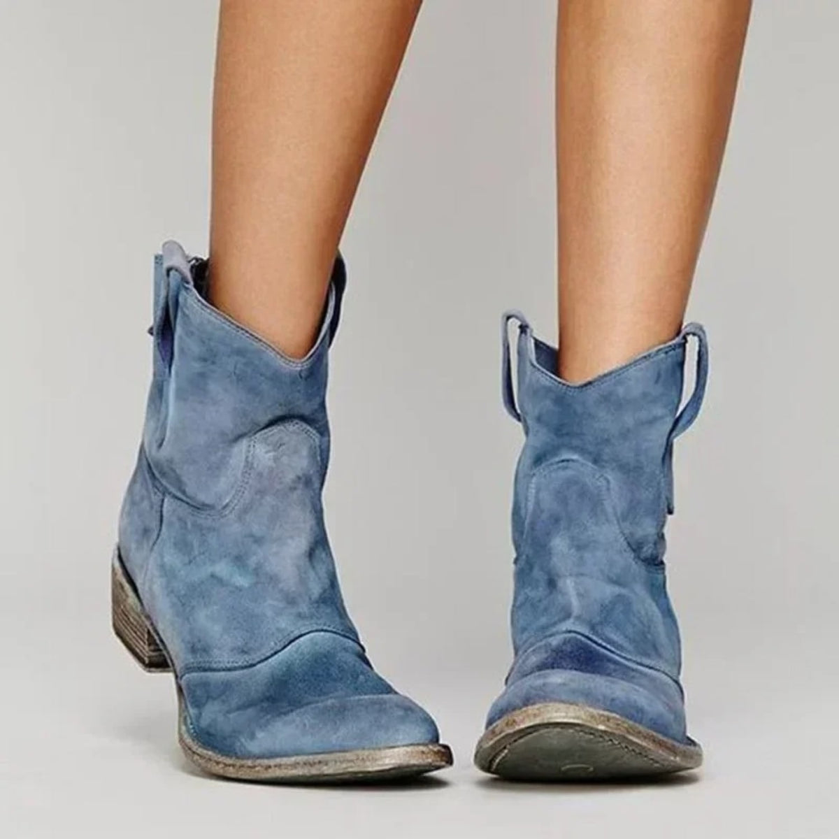 Pointed Toe Ankle Boots, Slouchy Suede Look Western Booties 6