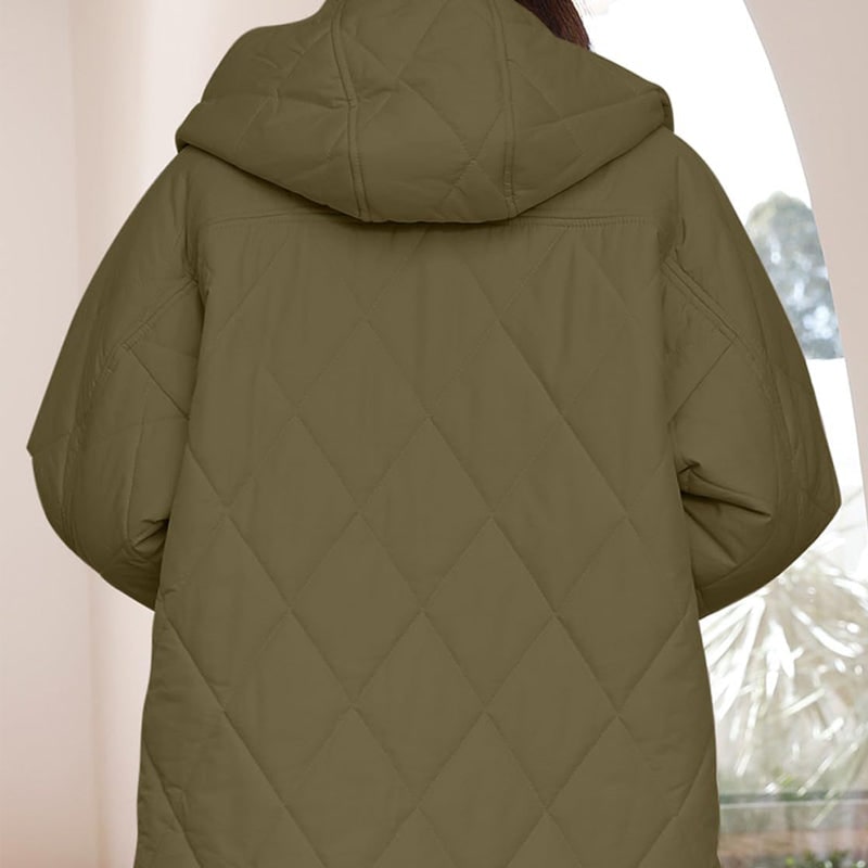Winter Hooded Jacket, Quilted Lightweight Snap Button Coat 5