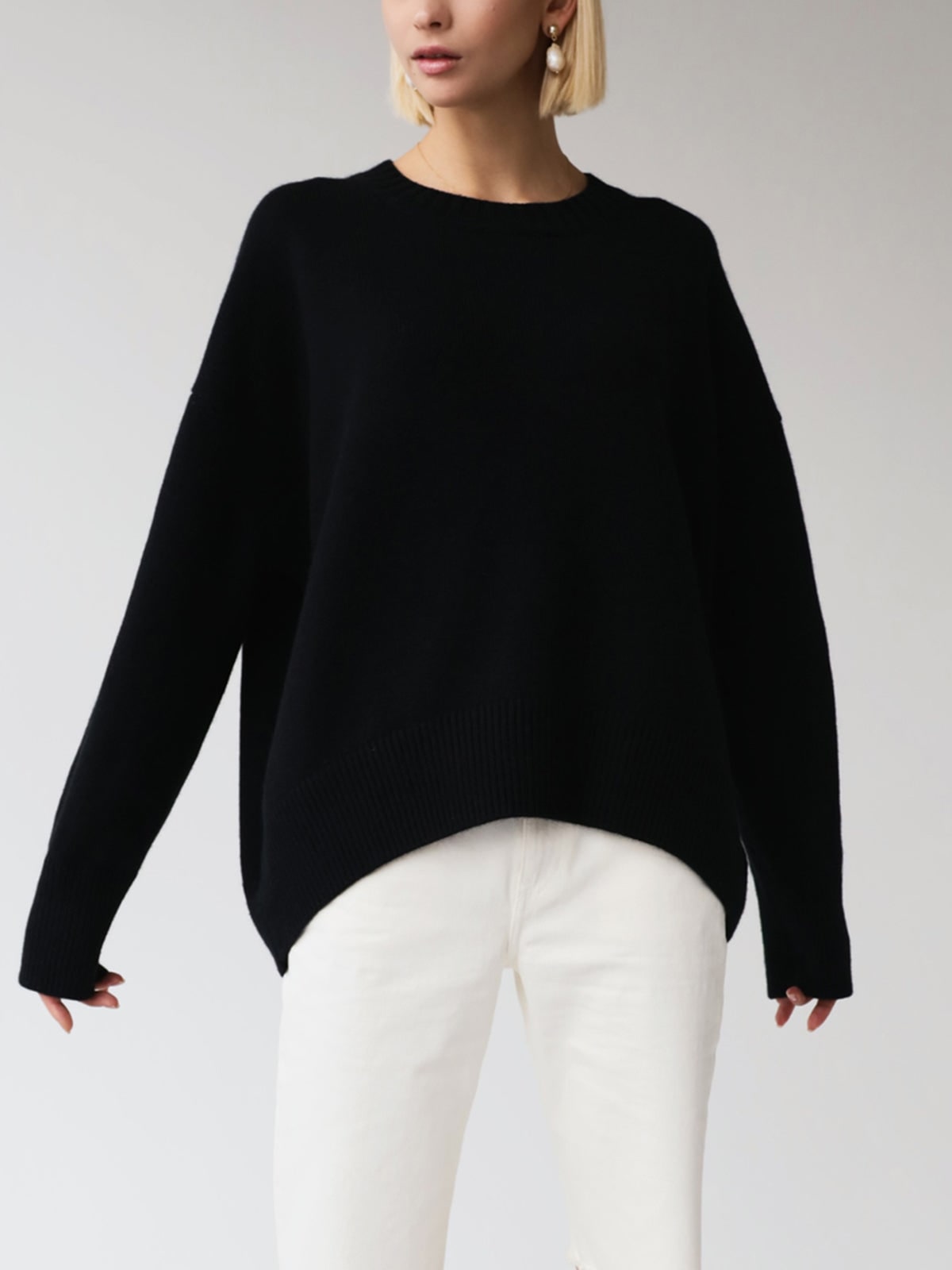 Oversized Crew Neck Sweater, Women's Knit Pullover 10