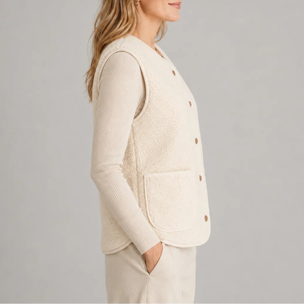Teddy Fleece Vest with Pockets, Button Up Sleeveless Layer 5