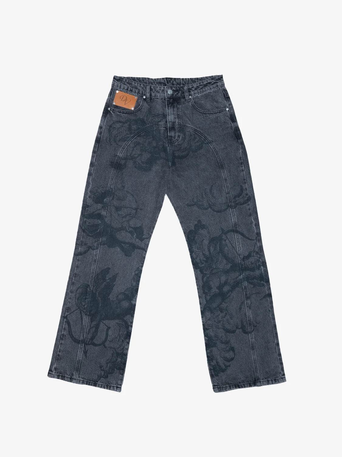 Washed Print Baggy Jeans, Relaxed Straight Leg Denim 7