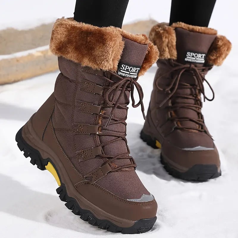 Waterproof Winter Boots with Faux Fur Cuff, Lace Up Snow Boots 3