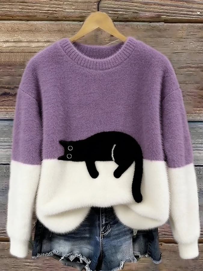 Purple and white cat print sweater 10