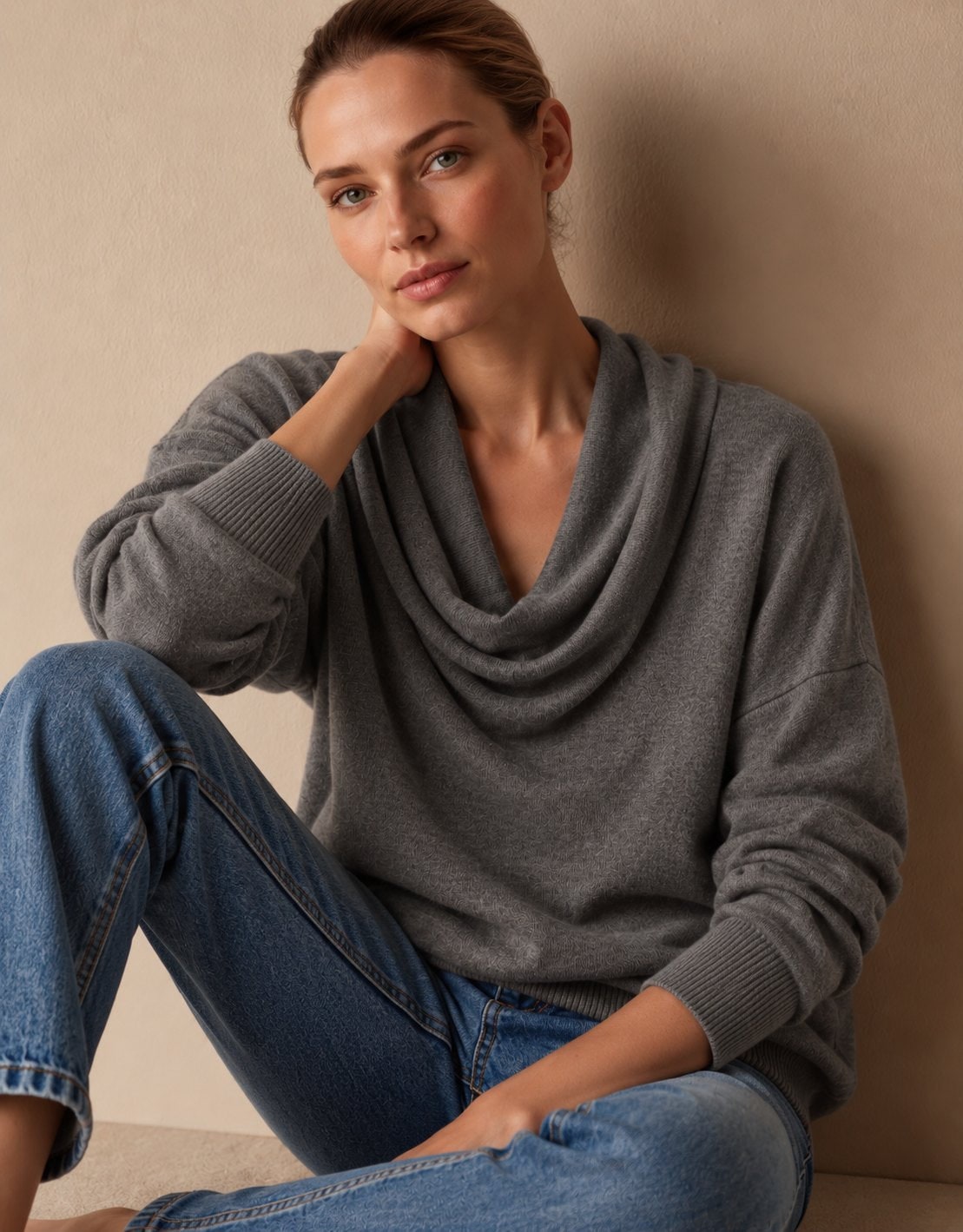 Grey cowl neck knit pullover sweater 8