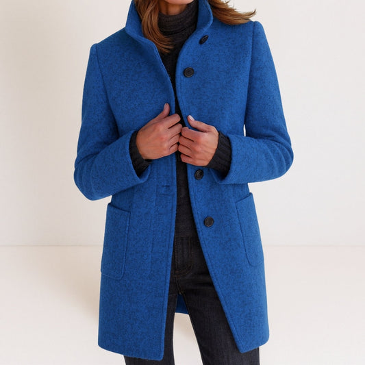 Blue wool-look coat with stand collar 2