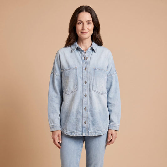 Addison Denim Shirt Jacket in Light Blue - front view