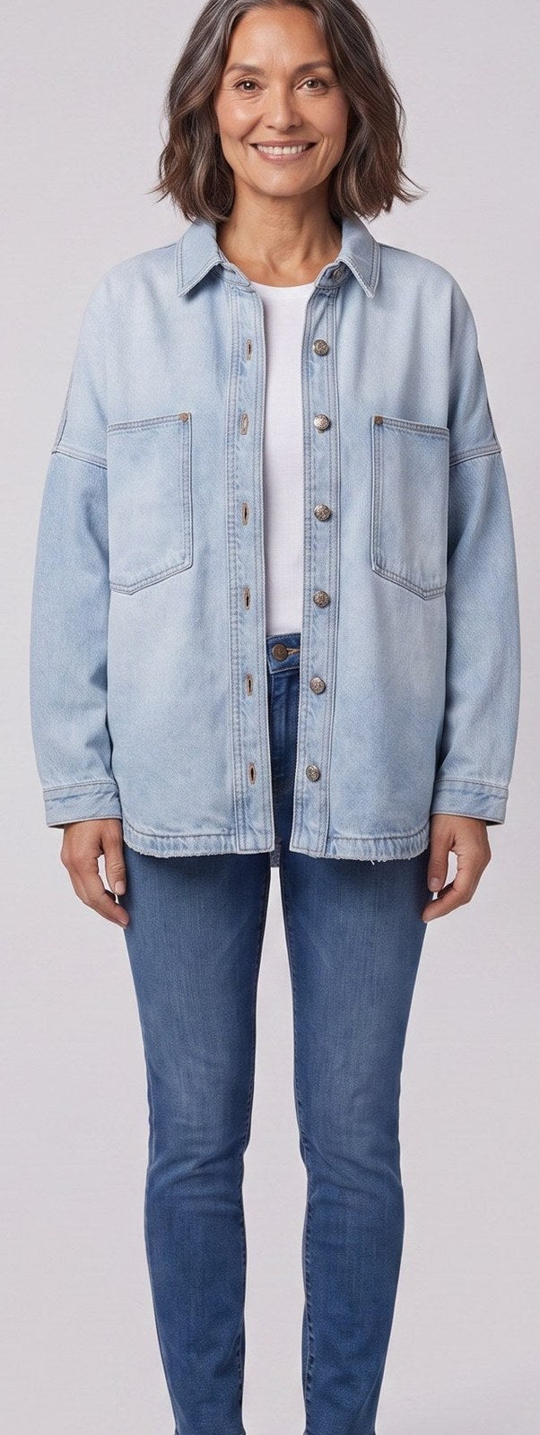 Addison Denim Shirt Jacket in Light Blue - front view