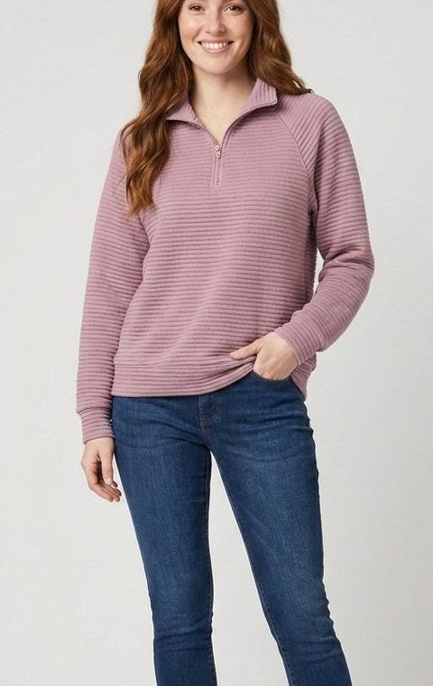 Alana Half-Zip Pullover in White - front view