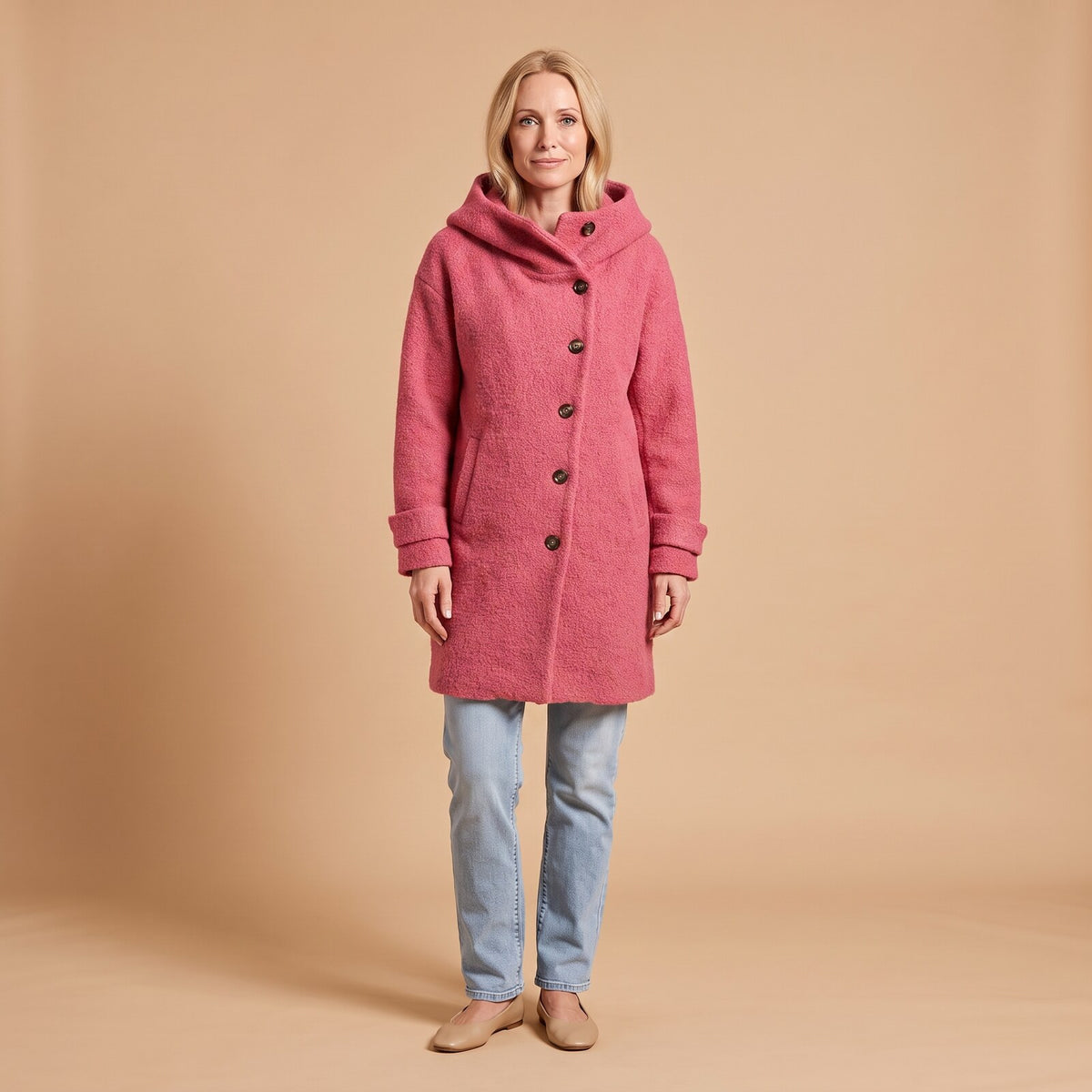 Audrey Soft Brushed Coat in Pink - front view