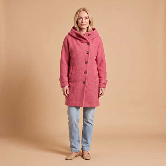 Audrey Soft Brushed Coat in Pink - front view