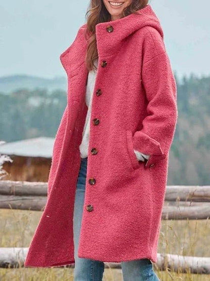 Audrey Soft Brushed Coat in Pink - worn by a model outdoors