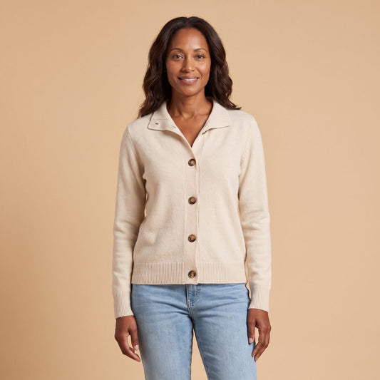 Avelyn Stand Collar Cardigan in Off White - front view