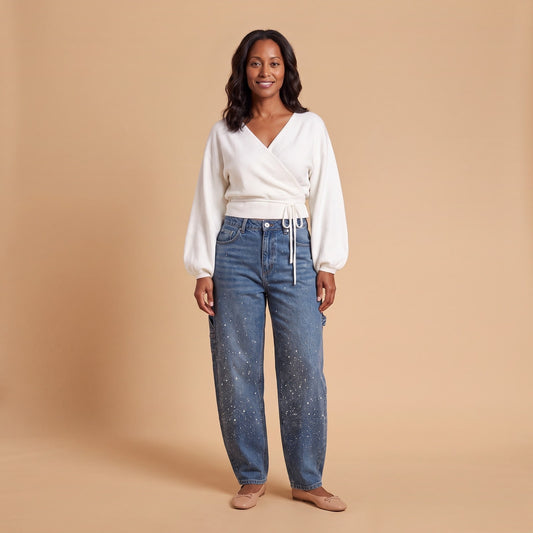 Balloon Carpenter Jeans with Rhinestone Shine, Barrel Denim 1