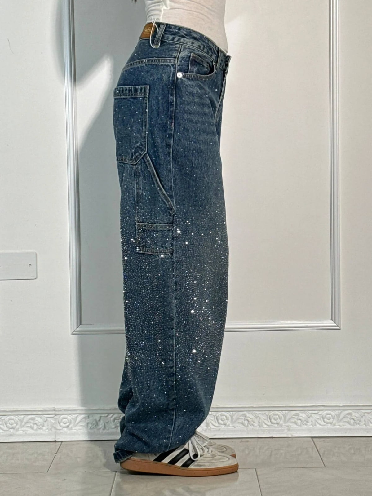 Balloon Carpenter Jeans with Rhinestone Shine, Barrel Denim 3