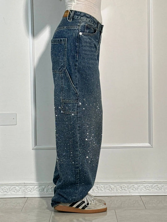 Balloon Carpenter Jeans with Rhinestone Shine, Barrel Denim 3