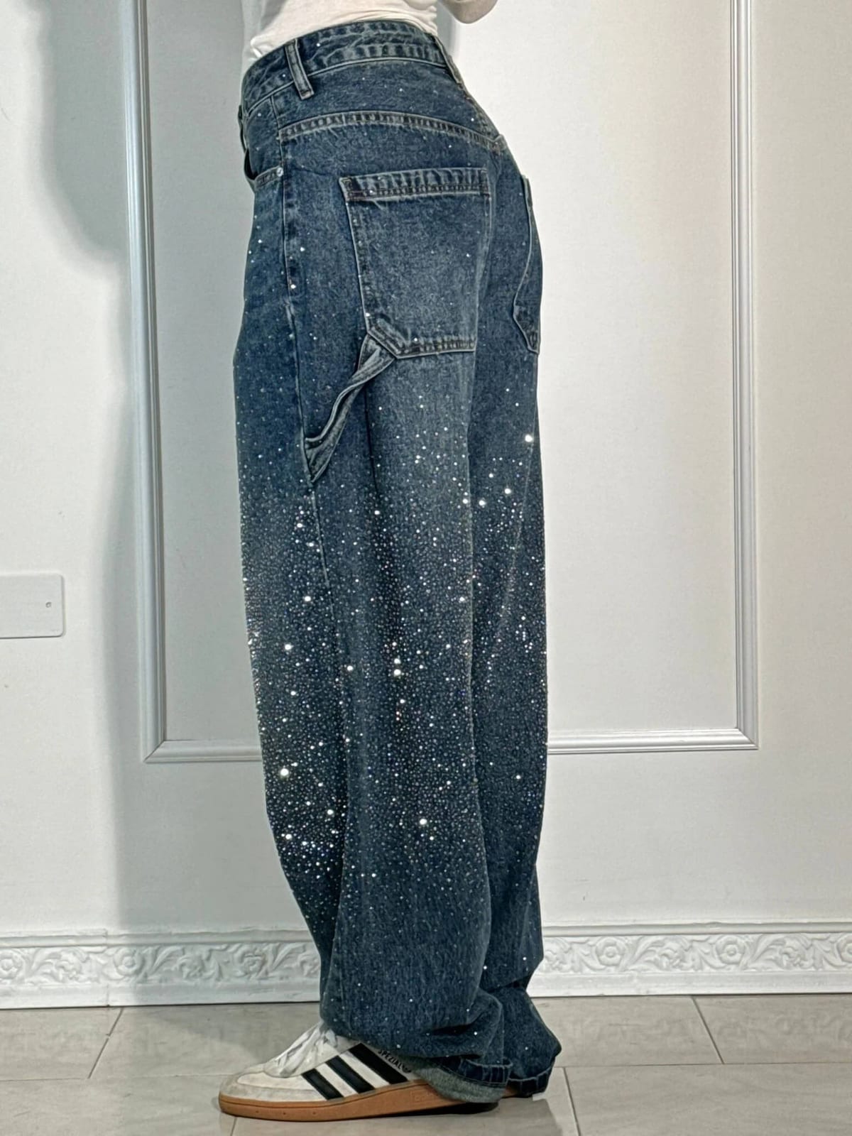 Balloon Carpenter Jeans with Rhinestone Shine, Barrel Denim 4