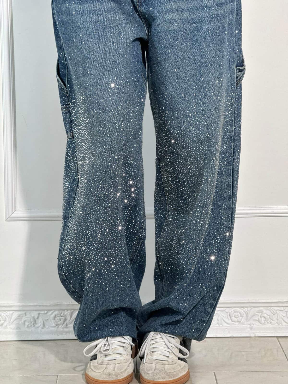 Balloon Carpenter Jeans with Rhinestone Shine, Barrel Denim 5
