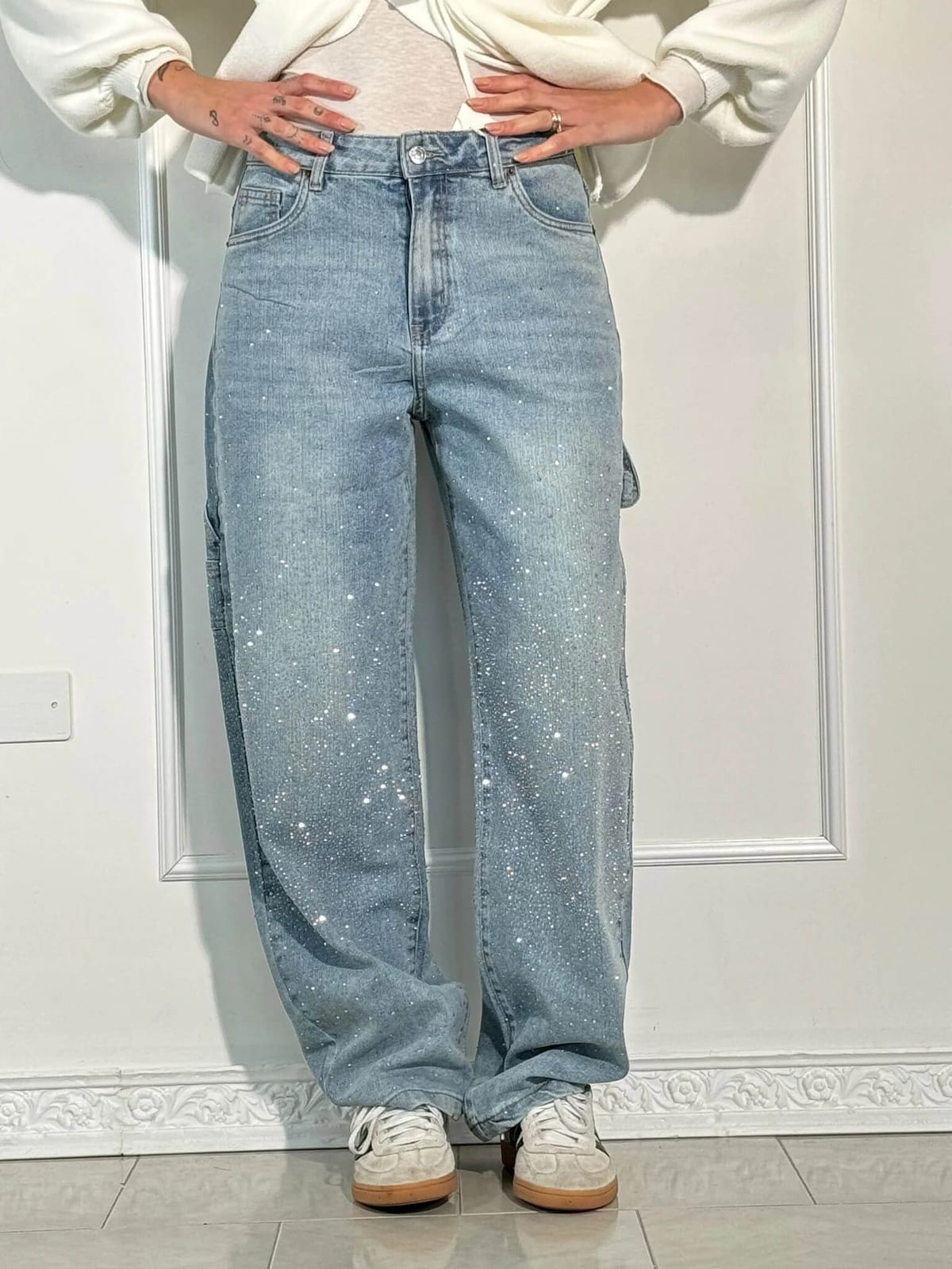 Balloon Carpenter Jeans with Rhinestone Shine, Barrel Denim 7