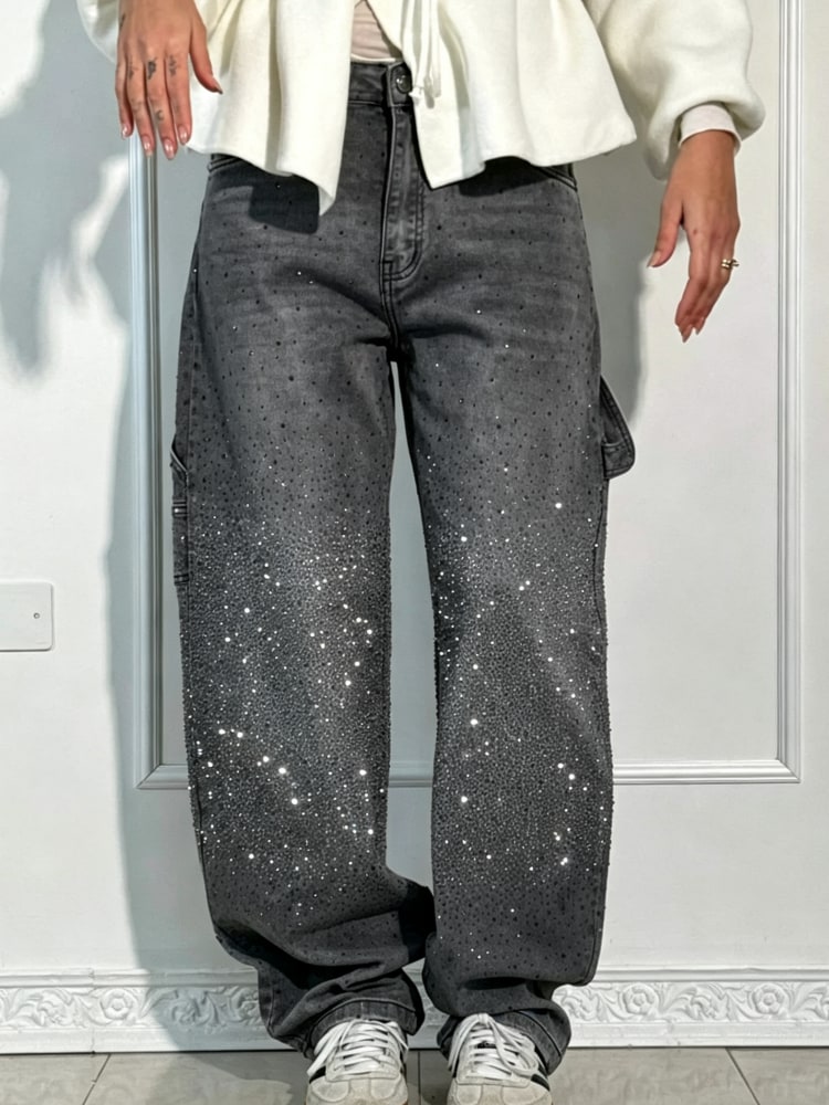 Balloon Carpenter Jeans with Rhinestone Shine, Barrel Denim 8
