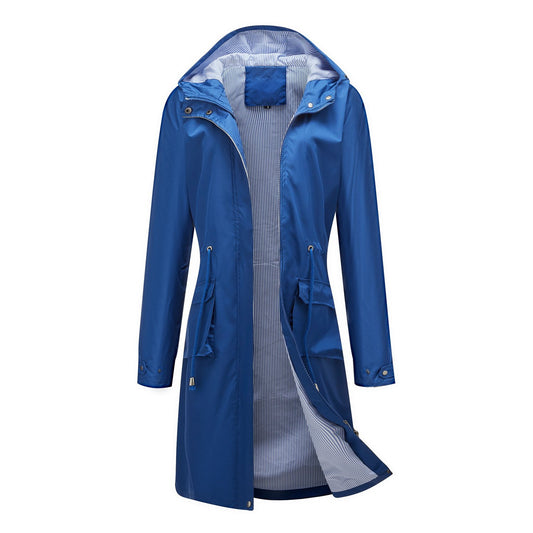 Bethany Water Resistant Trench Coat in Blue - flat product shot showing the lining