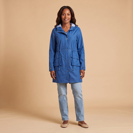 Bethany Water Resistant Trench Coat in Blue - front view