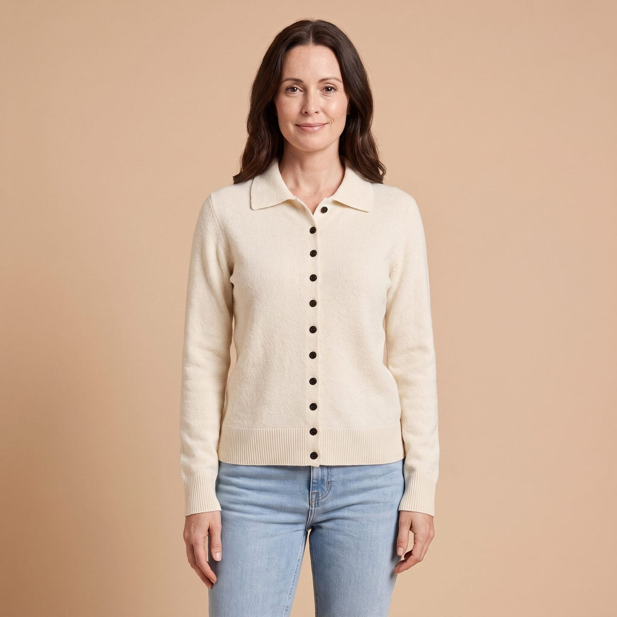 Button Knit Cardigan in Cream White - front view
