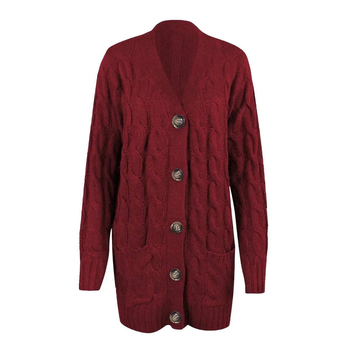 Burgundy cable knit cardigan with button front 3