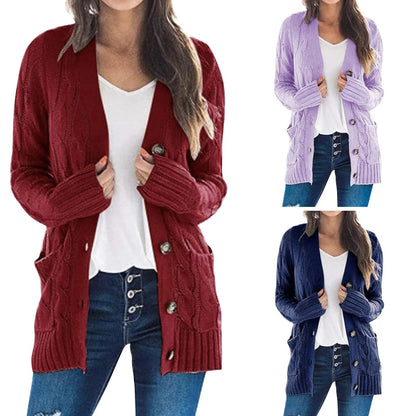Cable knit cardigan in burgundy, purple and navy blue 7