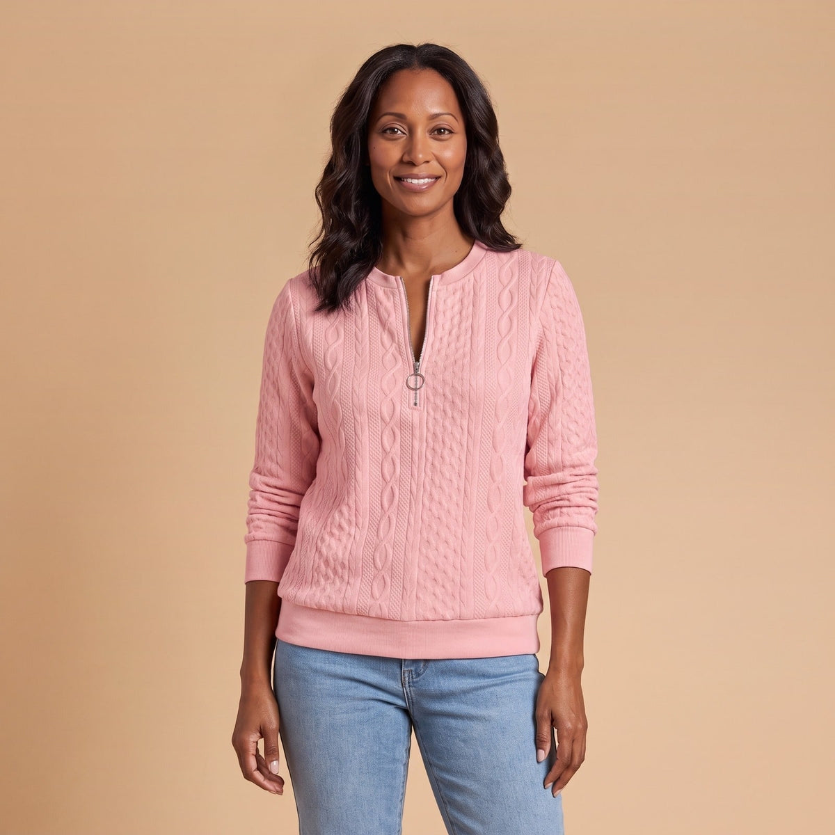 Cable Knit Half Zip Sweater, Relaxed Winter Pullover 1