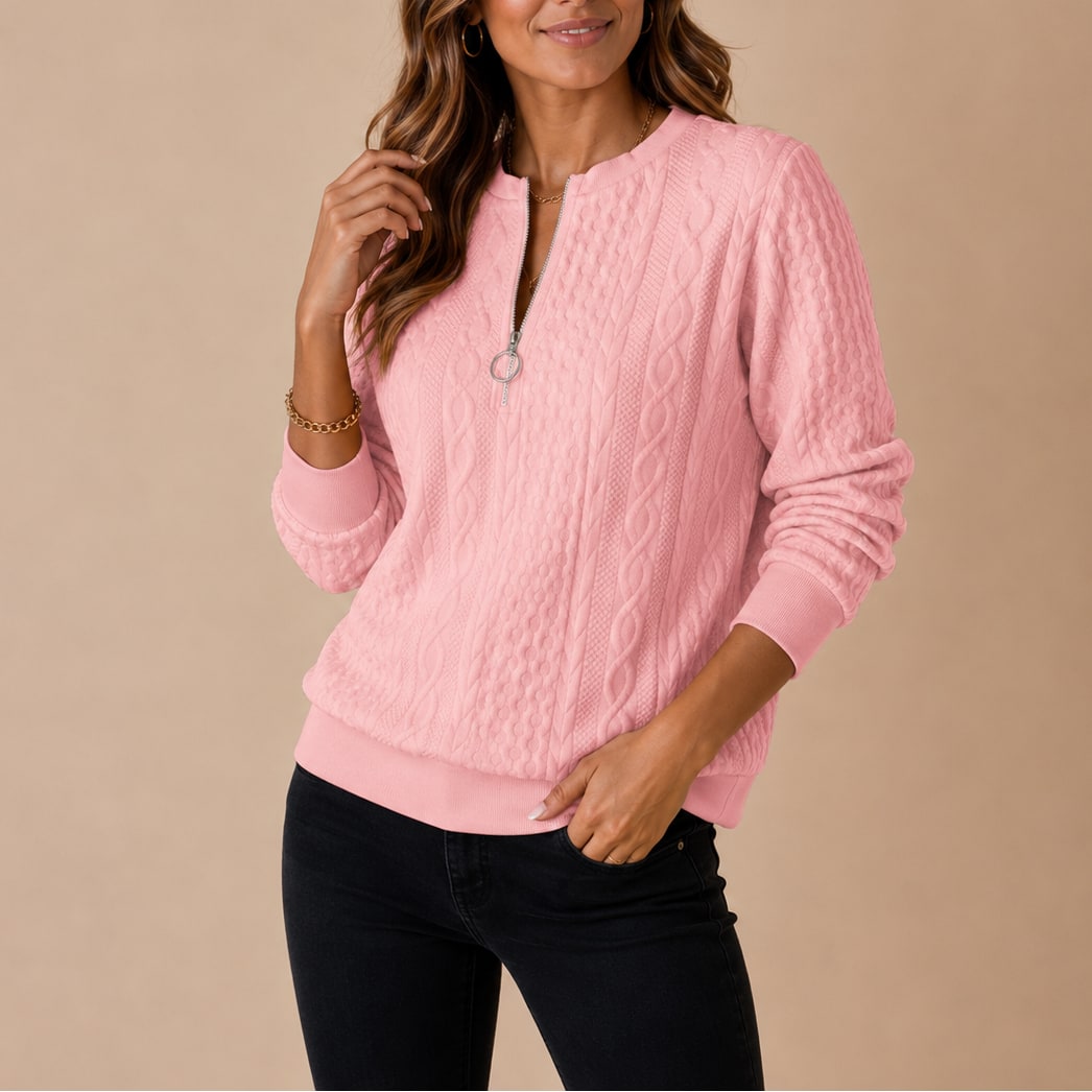Cable Knit Half Zip Sweater, Relaxed Winter Pullover 2