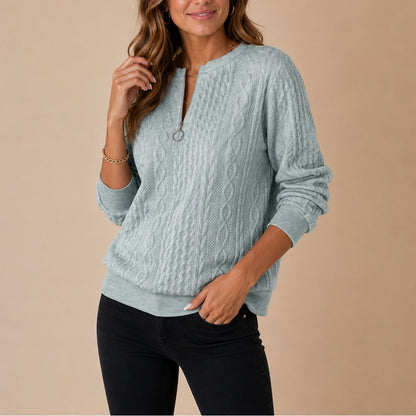 Cable Knit Half Zip Sweater, Relaxed Winter Pullover 3