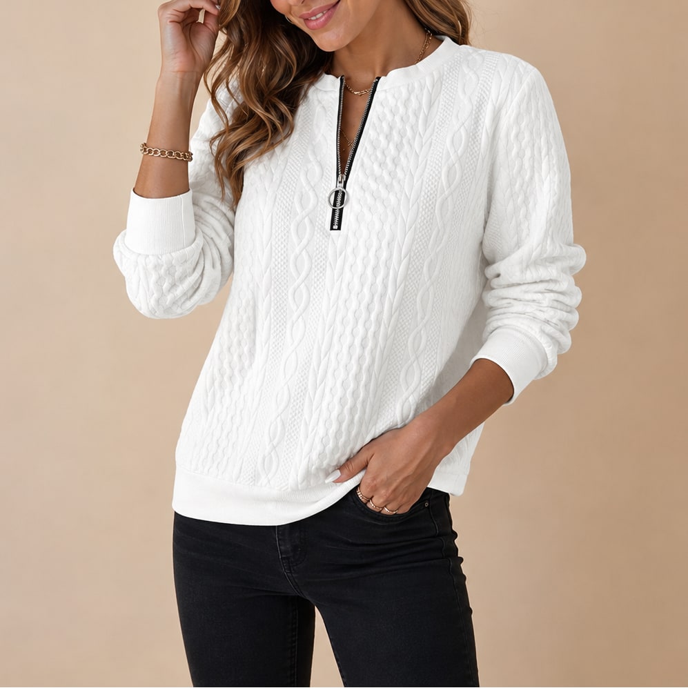 Cable Knit Half Zip Sweater, Relaxed Winter Pullover 4