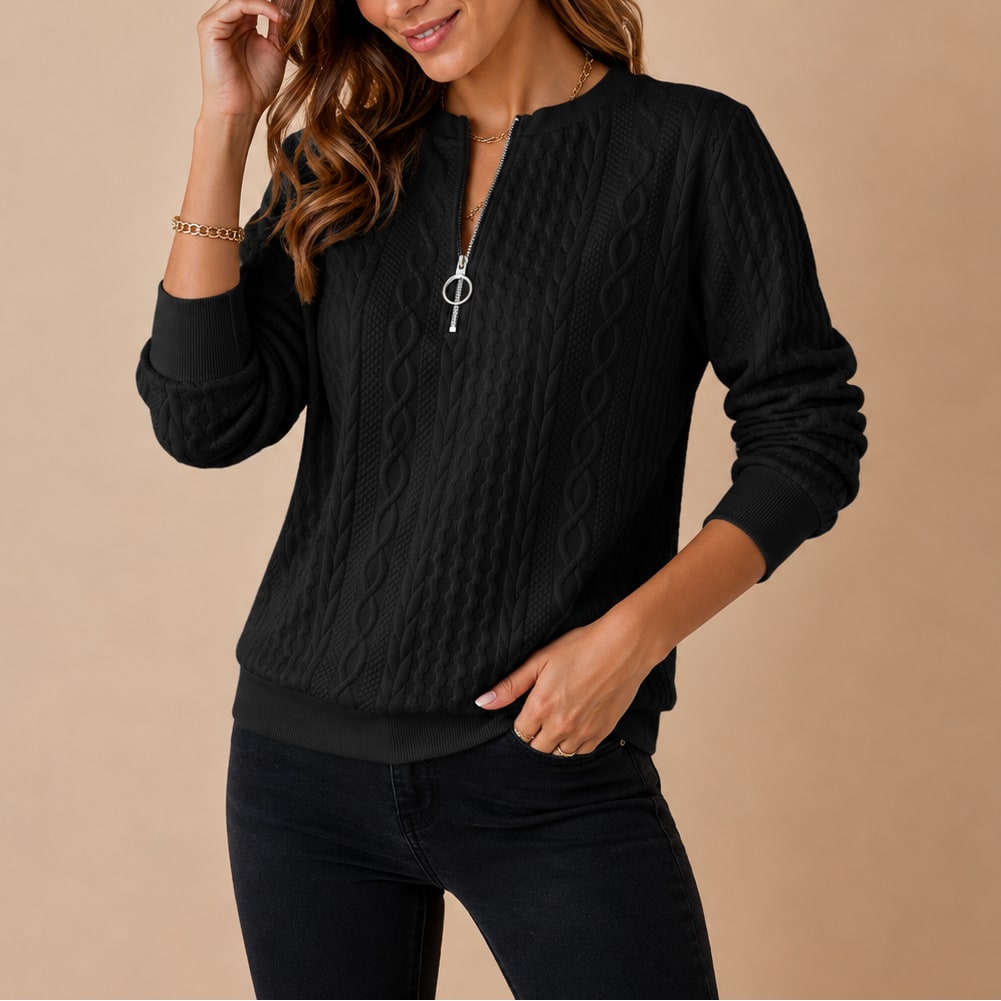 Cable Knit Half Zip Sweater, Relaxed Winter Pullover 5
